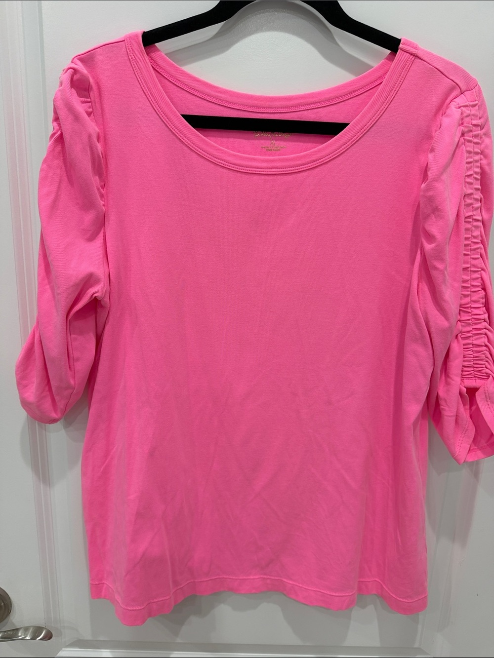 Lilly Pulitzer Hot Pink Ruched Sleeve Short Sleeve Belden Top